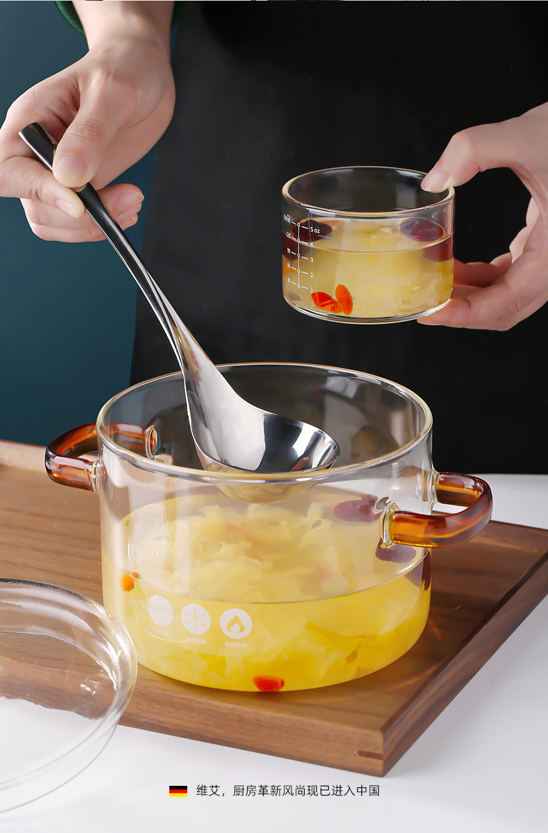 煲汤家用透明煮锅炖盅明火耐高温小汤锅盅炖碗高硼硅玻璃炖盅750ml
