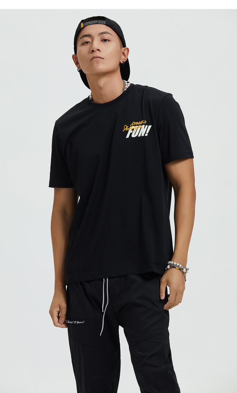 kama卡玛21年夏季新款潮流圆领时尚短袖字母休闲印花t恤男4221551