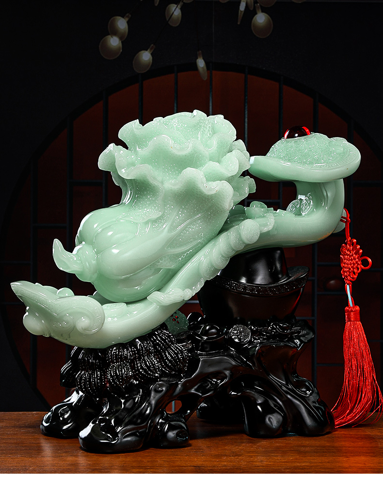 聚善缘发财如意玉白菜摆件金蟾招财客厅办公室桌面装饰店铺乔迁开业