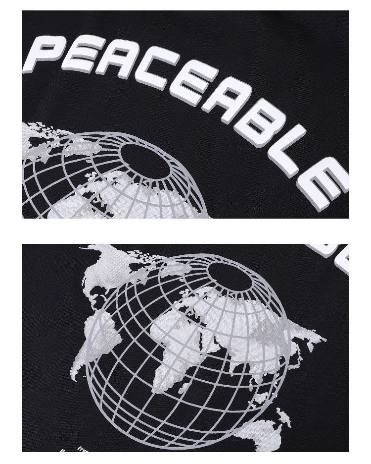 gwit九尾同款 男士peaceable夏季新款宽松体恤半袖潮牌纯棉t恤 深灰色