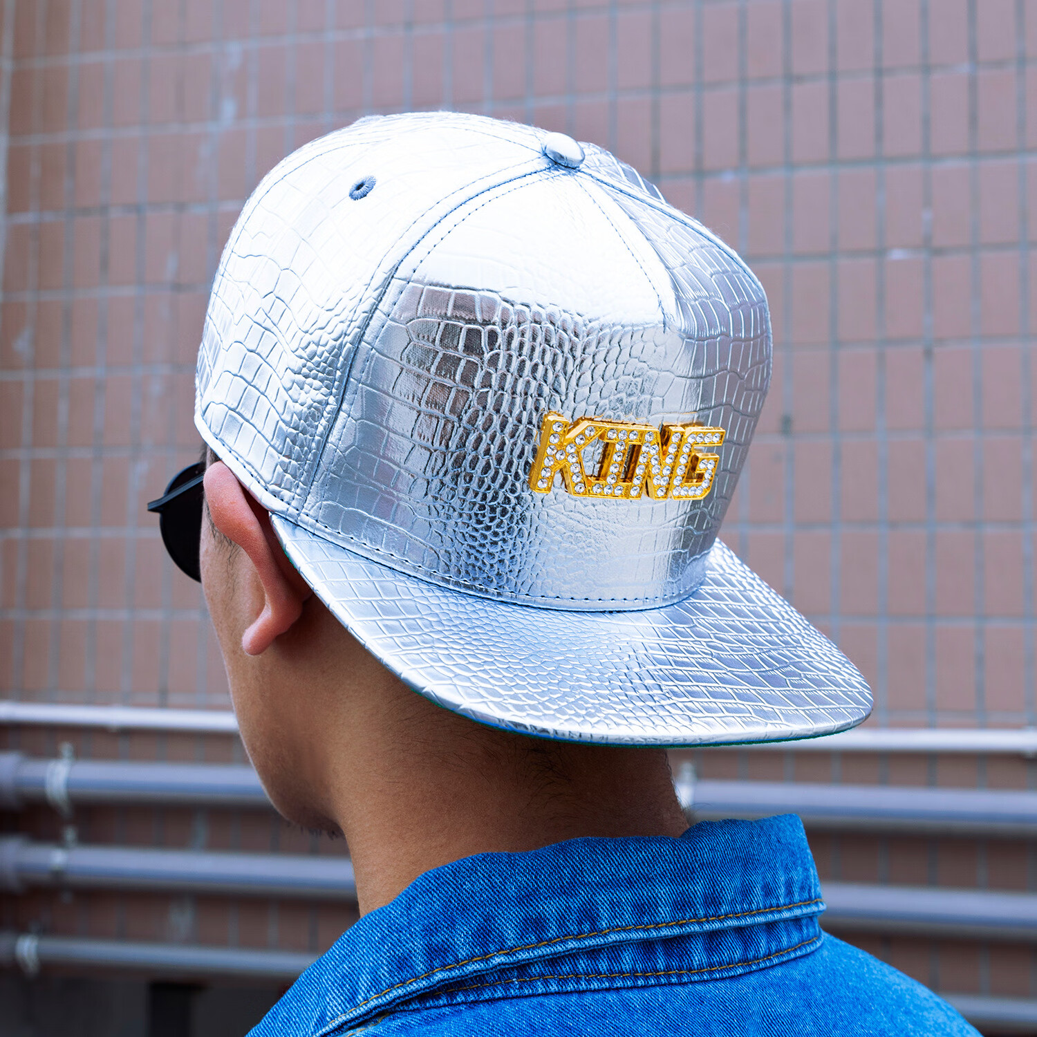 rogosky 专柜潮牌男士春夏新款欧美嘻哈king帽子优质pu皮平沿斜纹棒球