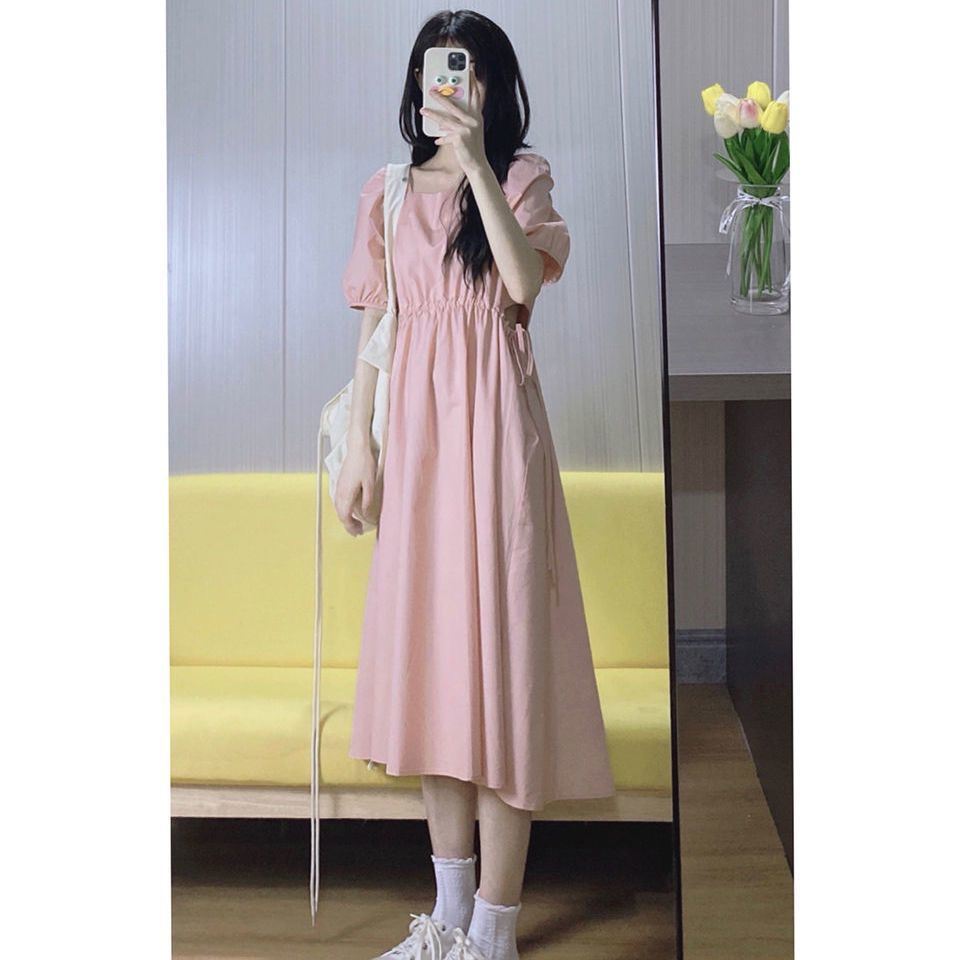 高中生少女生大学生法式小清新连衣裙小清新小清新可爱碎花短袖中长款