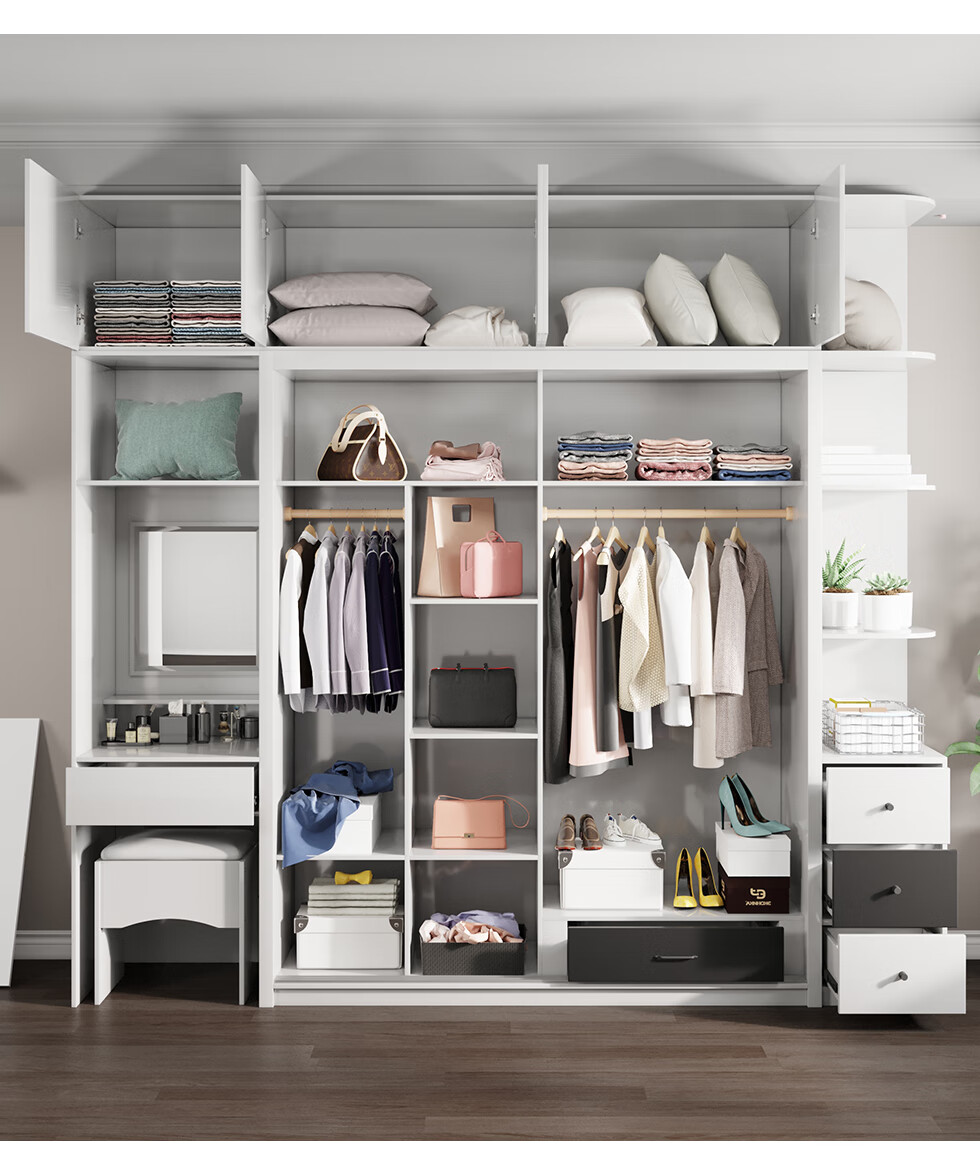 伯天禾 衣柜 简约多功能衣柜 两门推拉门衣柜 带妆台妆柜移动大衣柜储