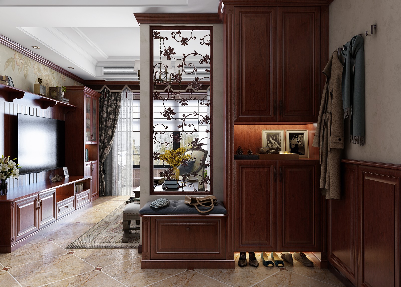 好莱客全屋定制 鞋柜玄关隔断柜入户柜屏风门厅换鞋凳镂空收纳柜 客