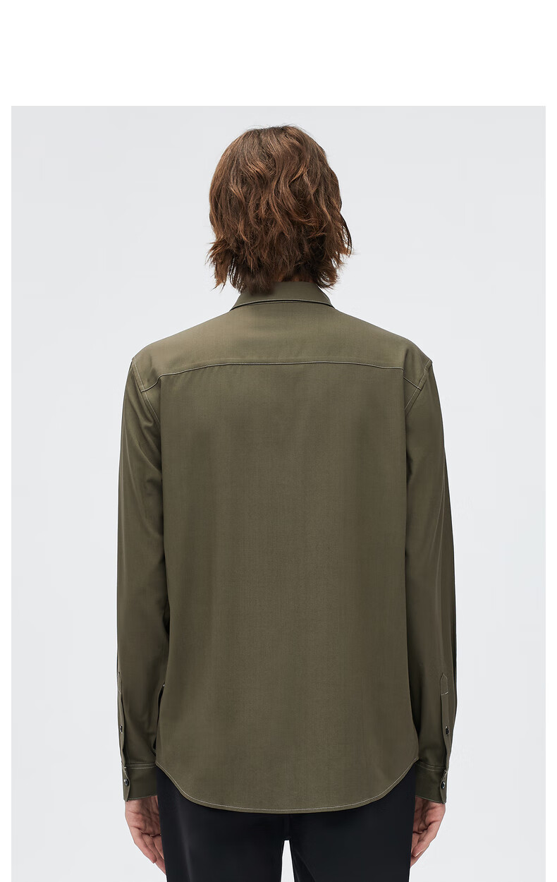 商场同款卡宾都市男装橄榄绿翻领长袖衬衫2203109034简约休闲风a 橄榄