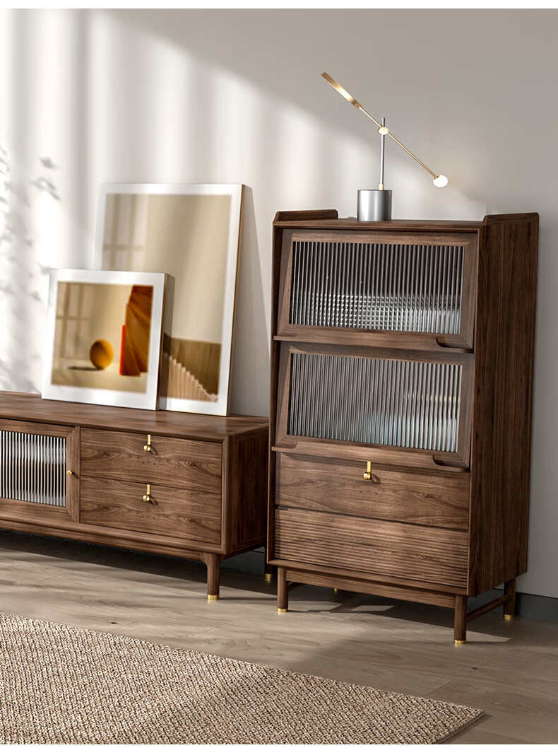 辰帆博雅全实木电视边柜客厅黑胡桃沙发立柜北欧轻奢卧室收纳斗柜书柜