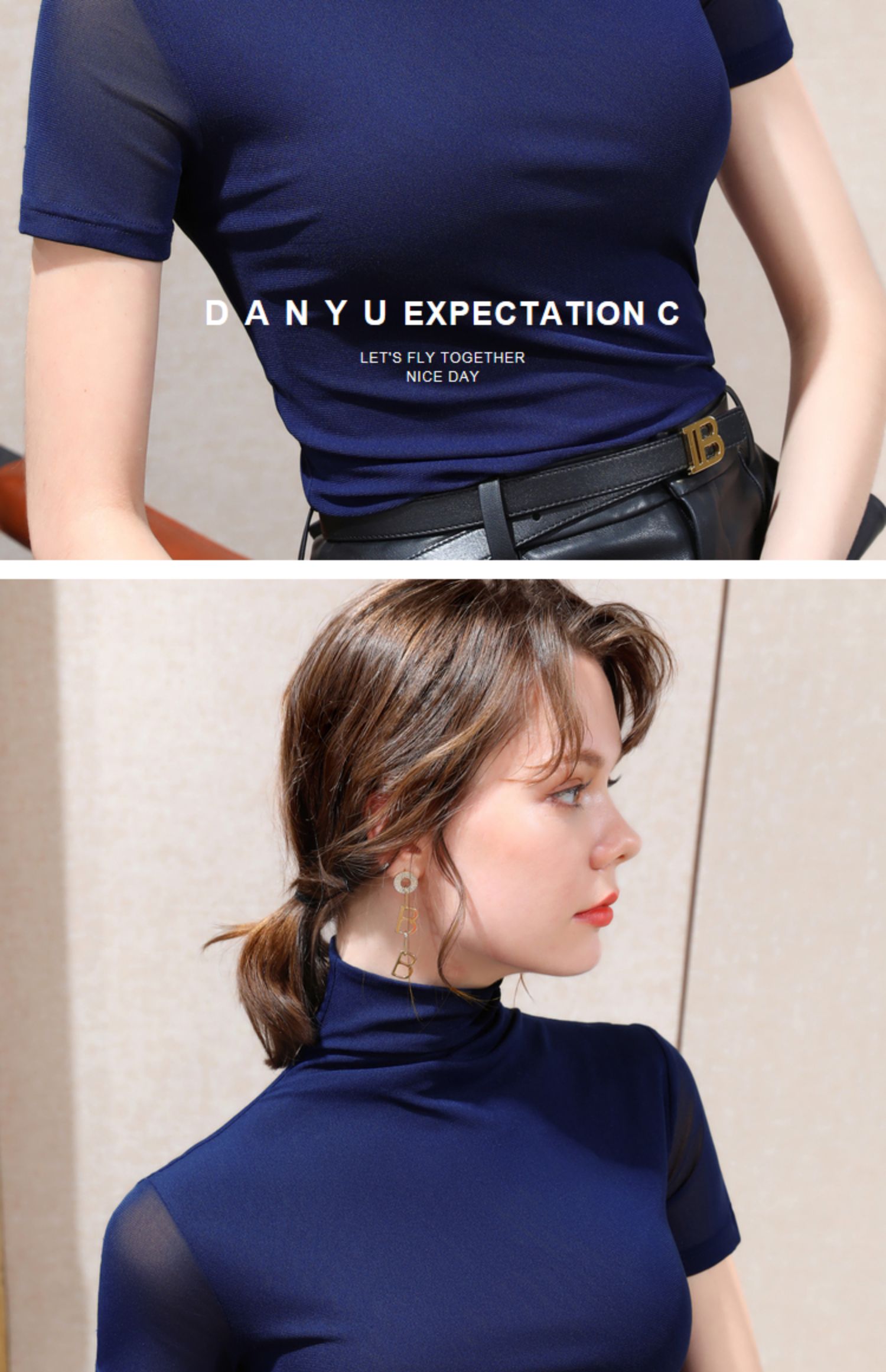 丹语咖啡色短袖t恤女秋款女装2021年新款体恤内搭小衫高领打底衫白色l