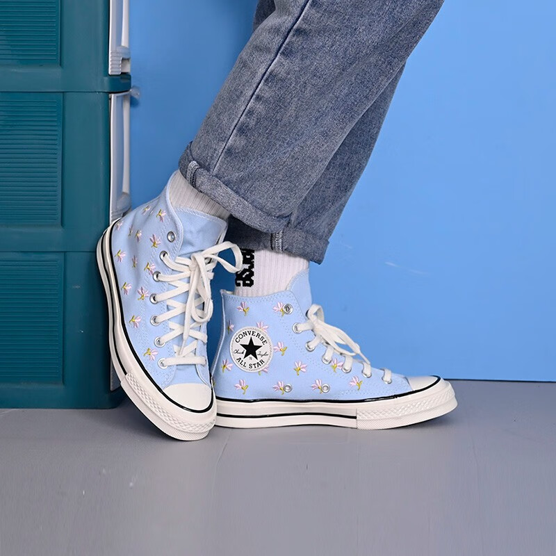 converse匡威新款1970s刺绣小花浅蓝色天蓝色女帆布鞋570917c 570917c