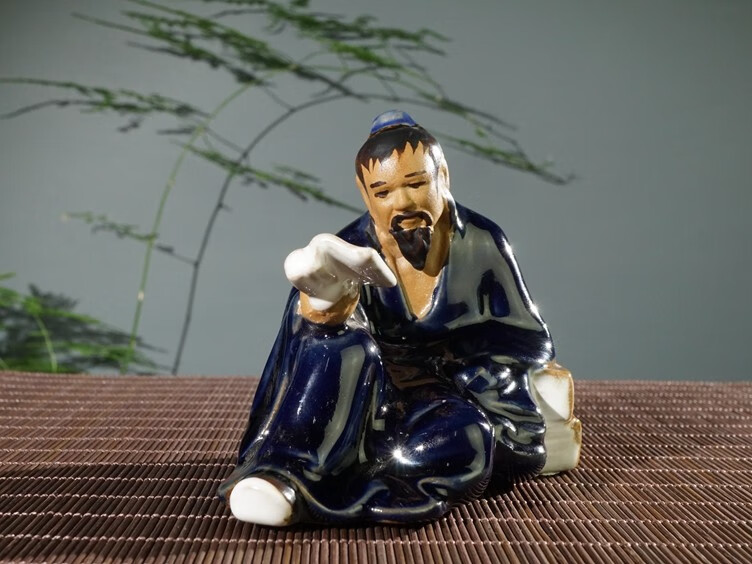 金小悠盆景假山摆件 陶瓷小人物老翁下棋翁弹琴吹笛配件 上水石吸水石