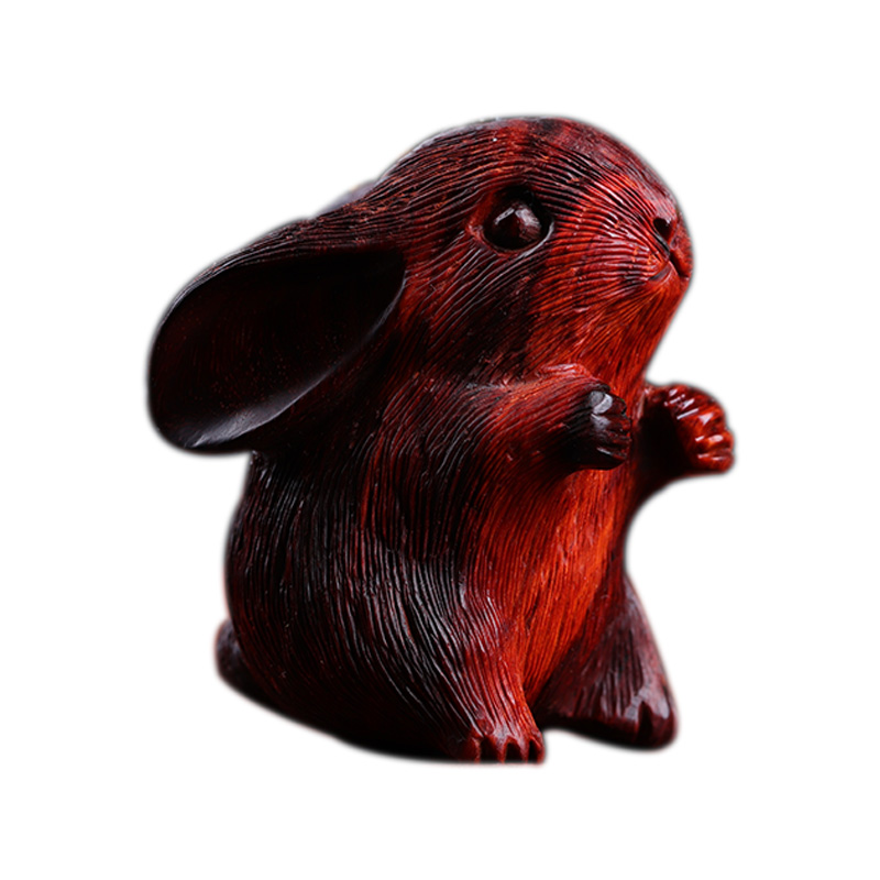 鼎盛福印度小叶紫檀料生肖兔手把件兔子雕刻卯兔包包挂件小摆件可爱兔