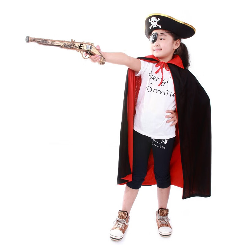 万圣节儿童服装披风斗篷海盗服化妆舞会cos黑红海盗帽眼罩枪 儿童黑红