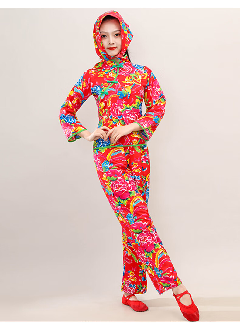 东北花衣服长袖套装东北大花布衣服村姑女二人转演出服搞笑姐妹装广场