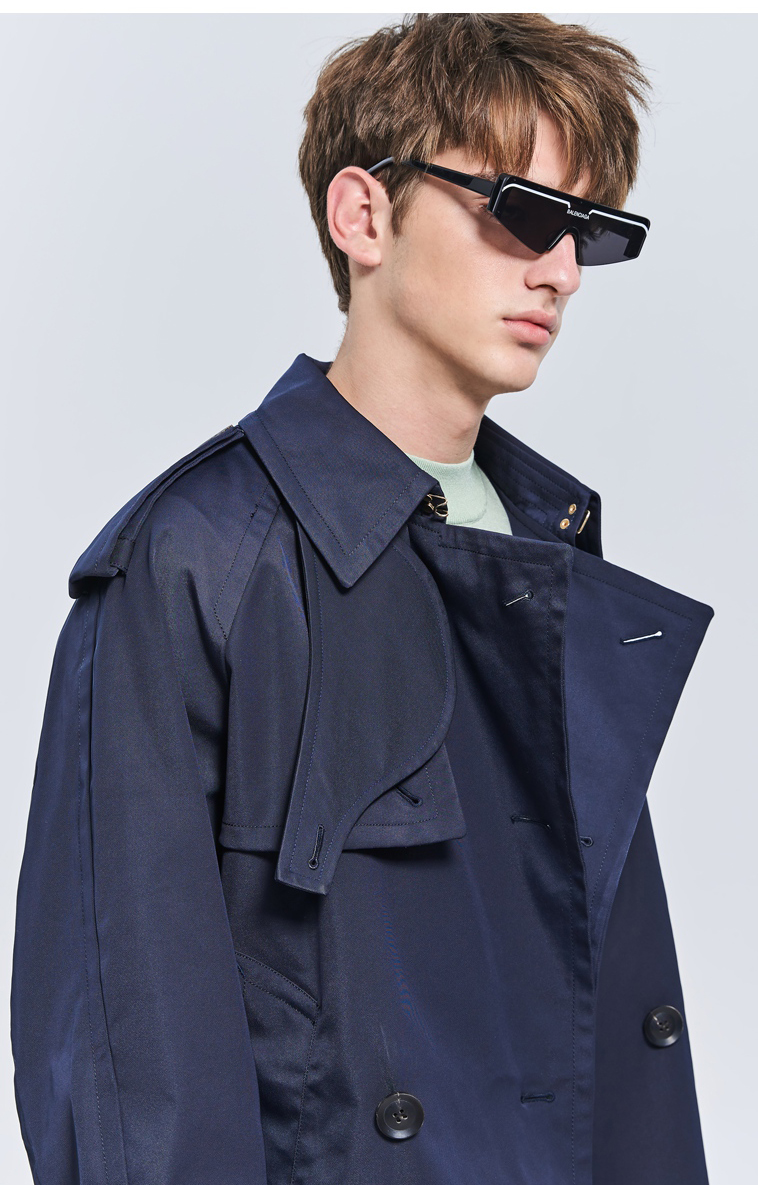 trendiano潮牌 春夏男装中长款宽松风衣外套男3rc1099290 深蓝650 s