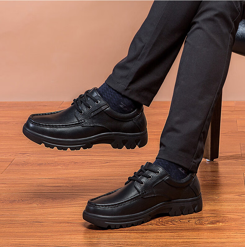 京树男士宽头鞋秋季加大码男士胖脚宽肥皮鞋高脚背大头鞋子宽松加肥