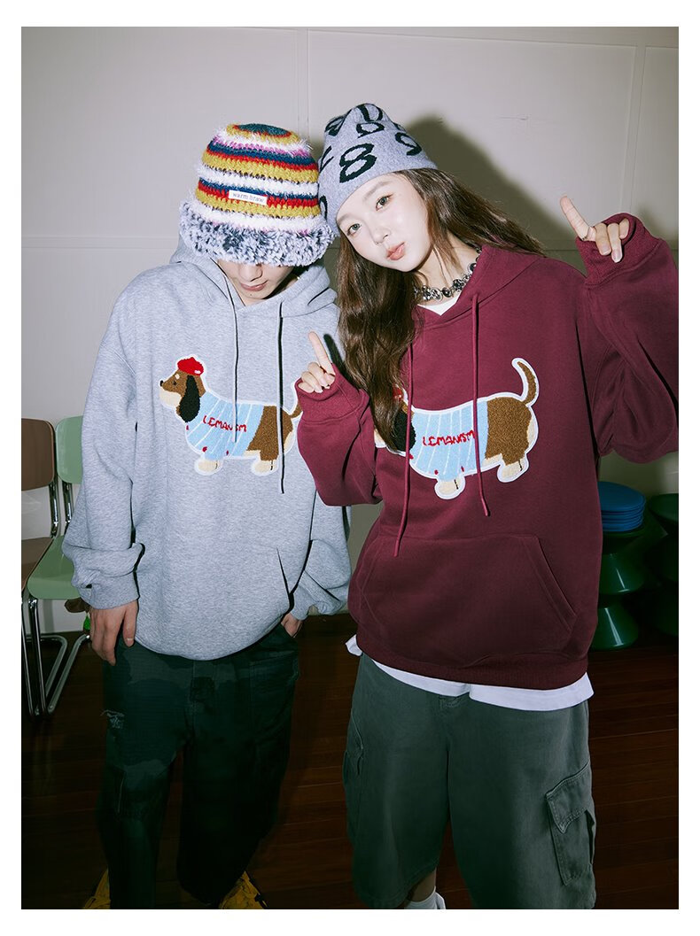 LEMANISM Sweatshirt for Men, Sausage Dog 2025 Spring And Autumn Long-Sleeve T-Shirt, Hooded Pullover, Loose-Fitting Couple's Jacket for Wome 15
