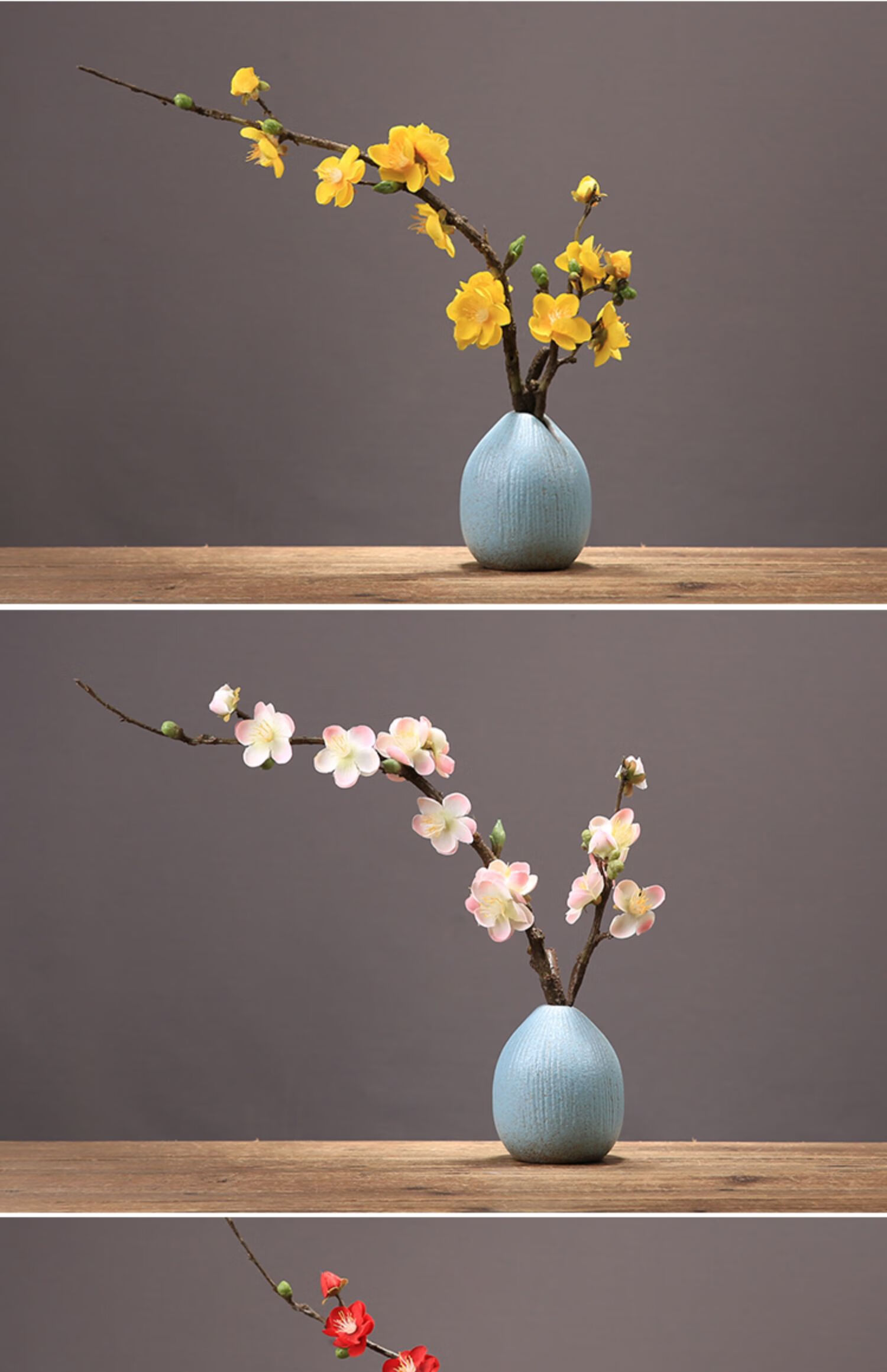 珈菁雨新中式创意素烧陶瓷花瓶摆件仿真腊梅花套装客厅插花软装日式花