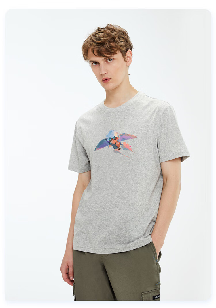 佐丹奴giordano印花纯棉男圆领短袖t恤91091112 63中花灰 加大码