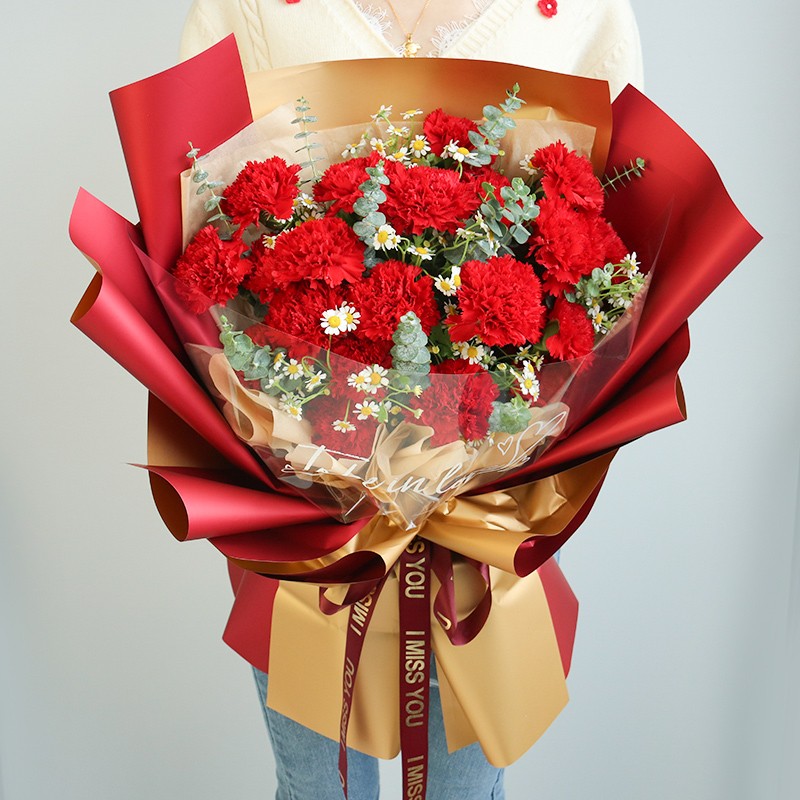 莱一刻母亲节鲜花速递19朵粉色康乃馨百合混搭花束送妈妈长辈生日母亲