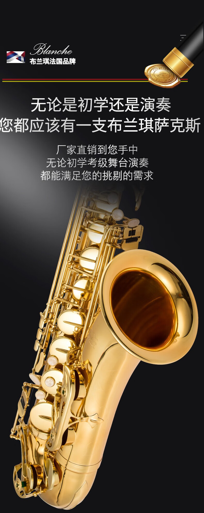 法国布兰琪blanche降b调次中音萨克斯风管乐器成人初学者考级专业演奏
