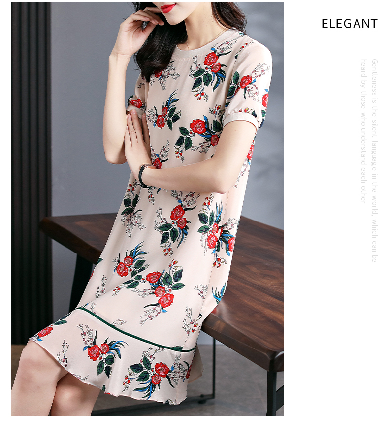 雷公馆真丝连衣裙2022春夏新品桑蚕丝圆领宽松型显瘦中