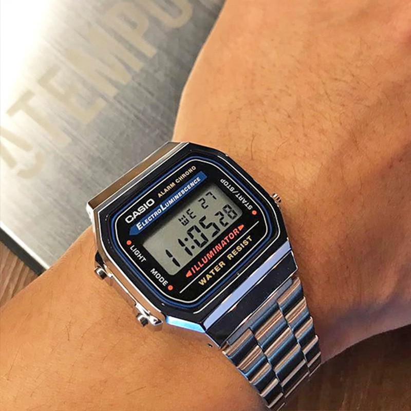 卡西欧小金表潮搭复古小方表手表女男多功能电子嘻哈表a168wa1wv