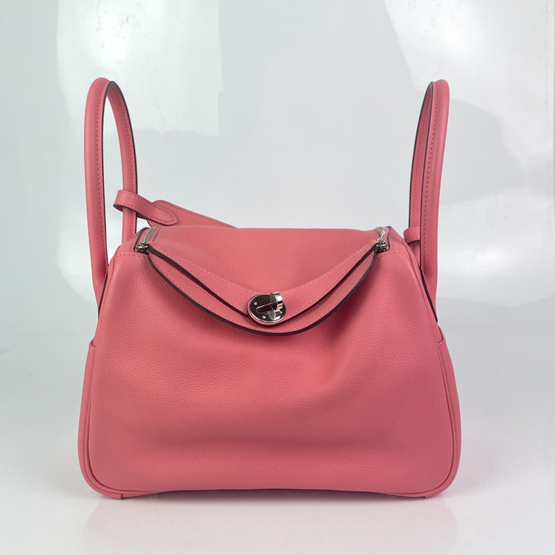 二手95新爱马仕hermeslindy26女士单肩包手提包枫叶红银扣tc皮a刻