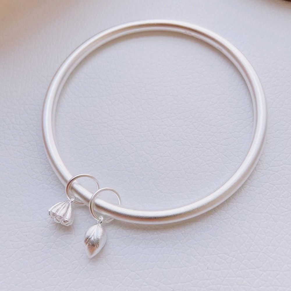 手镯女古法传承素圈实心磨砂不掉色福字两世欢古风古法银手镯简约款圈