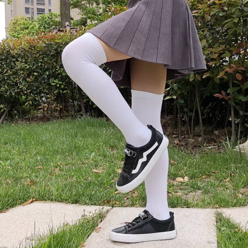 春秋季儿童长筒袜纯棉半高筒学生校服袜男童中筒袜女童过膝长袜子白色