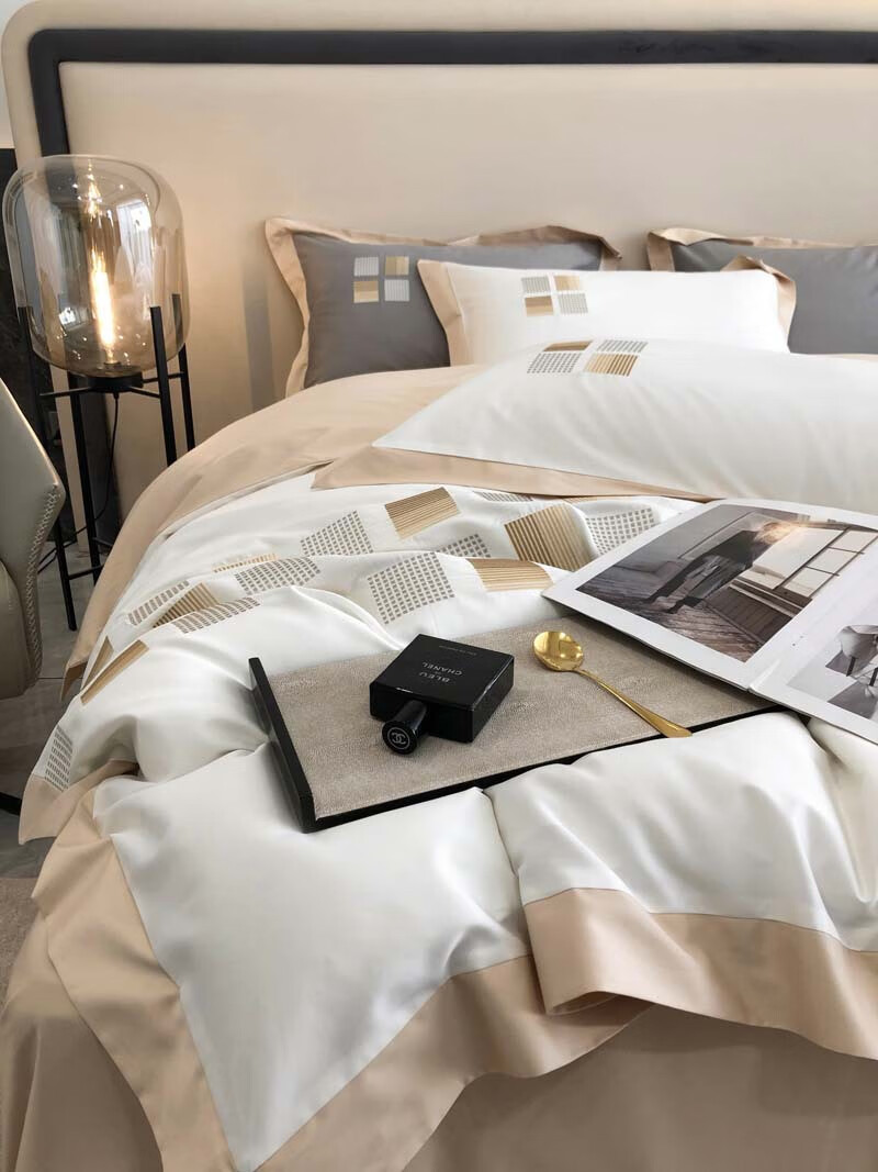 矢向南通浪琴家用纺织品享久a类现代风140支长绒棉棉四件套简约刺绣