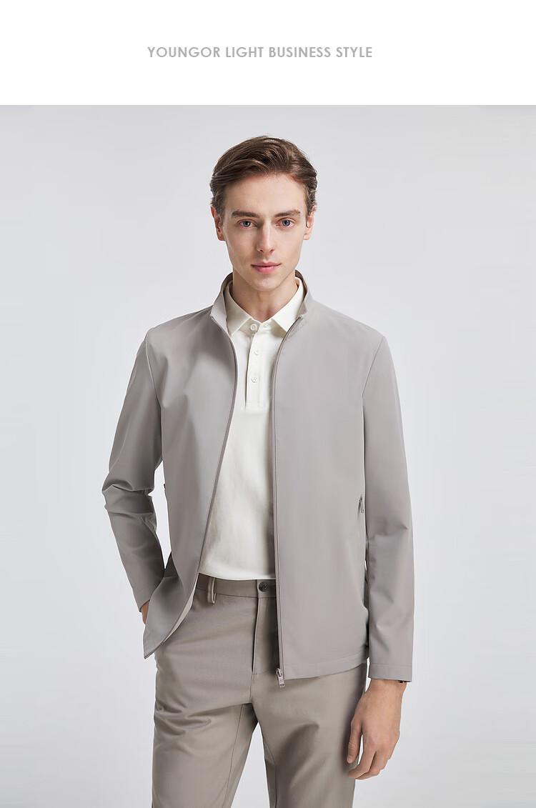 YOUNGOR 2026 New Business Stand-Collar Elastic Comfortable Breathable Short Jacket, Gray-Blue, M (170/92A) 6