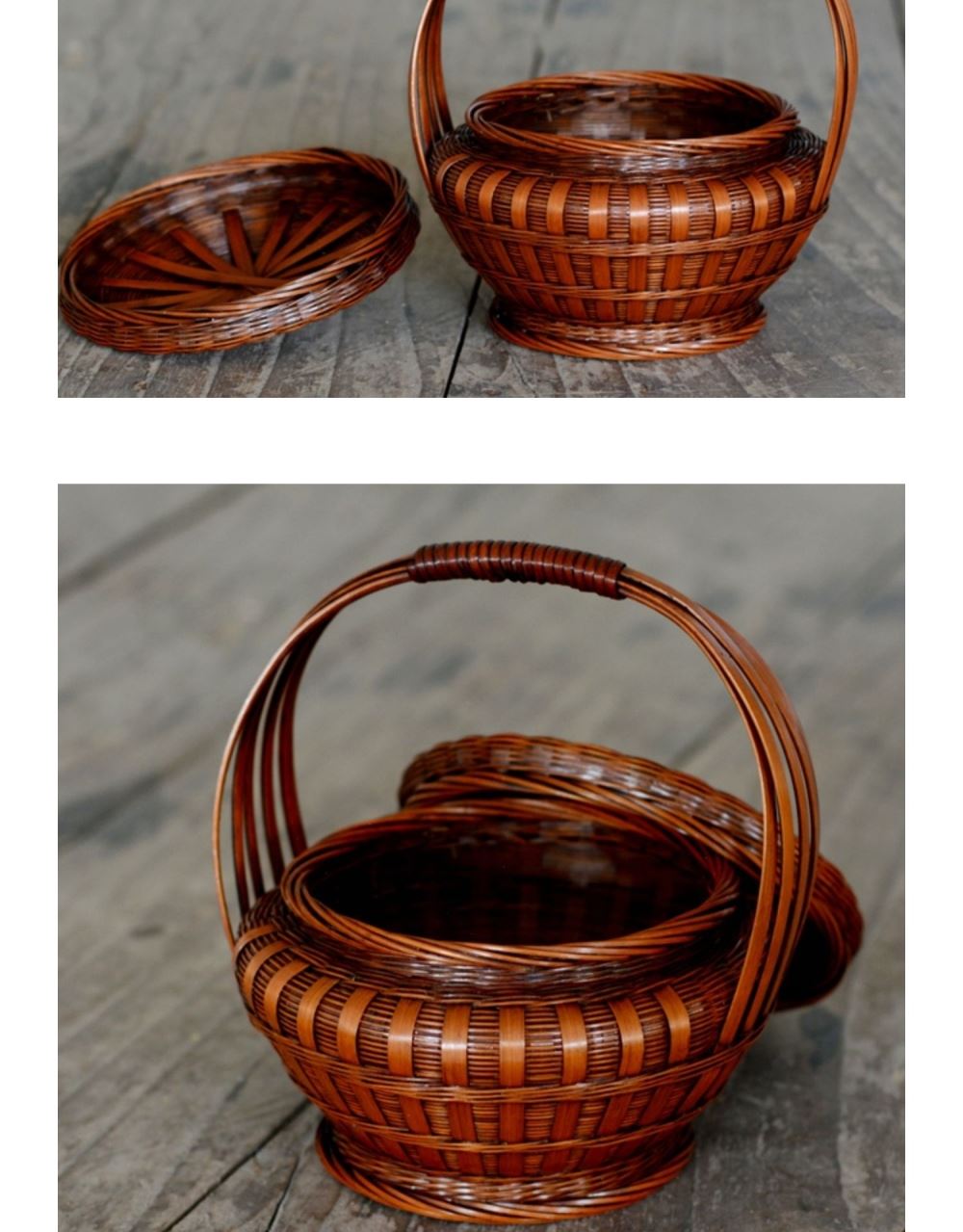 潮汕拜神手提篮结婚喜庆拜拜竹篮带盖水果篮竹编放装鸡蛋的竹篮子小号