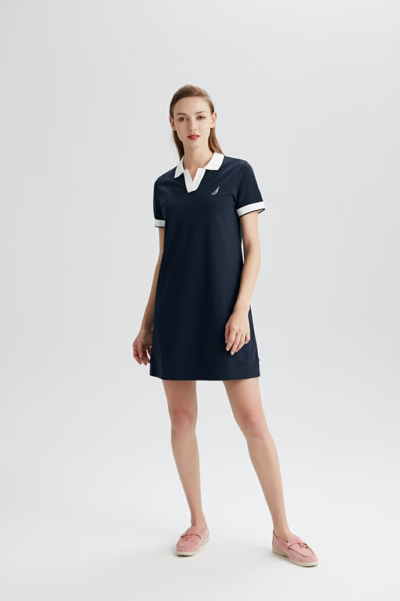 nautica诺帝卡女装2021夏季丝光珠地针织连衣裙12dc01 4nv藏青(211) s
