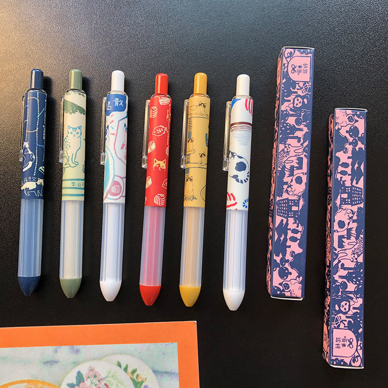 喵来运转高颜值按动中性笔可爱猫咪盲盒按压中性笔0.