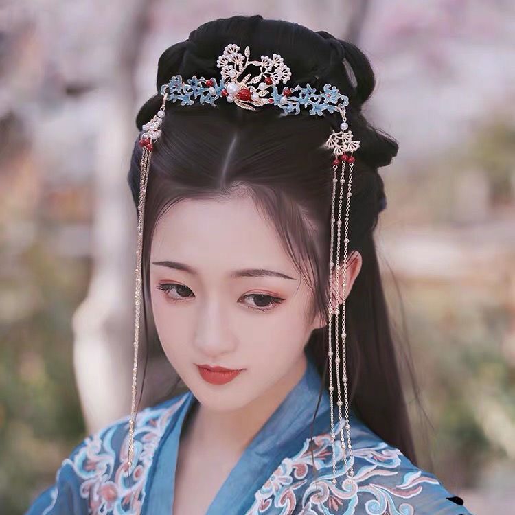 汉服头饰发钗古风流苏步摇景泰蓝发冠古装仙气顶冠女简