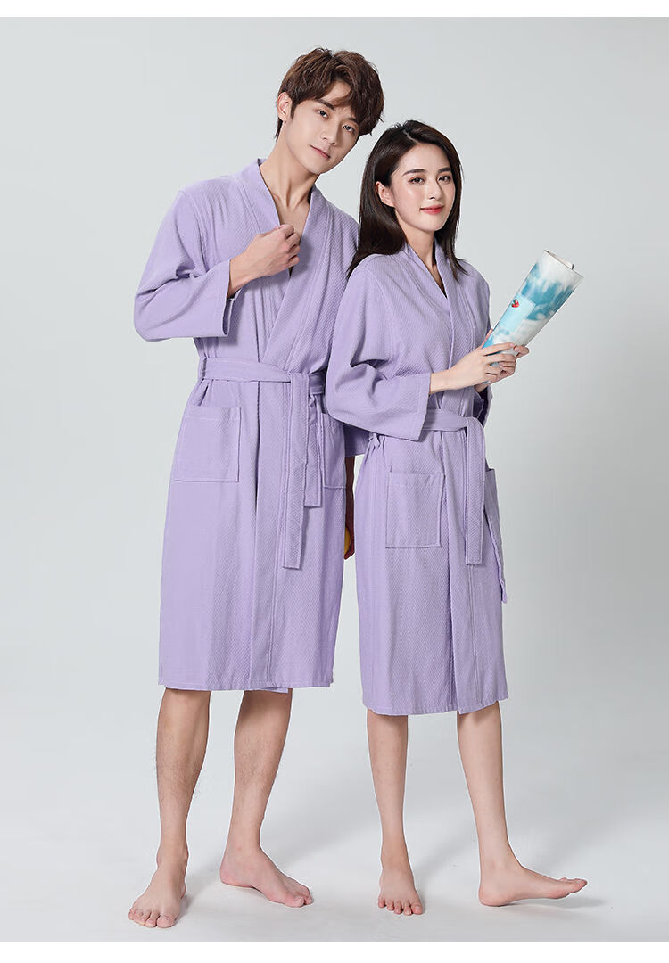 hkxn酒店华夫格浴袍男女沐浴吸水浴衣日式汗蒸服情侣睡袍棉一件装灰色