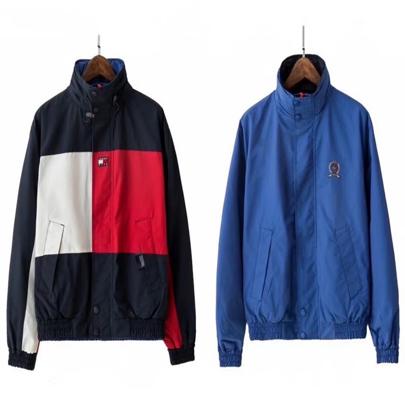 kith 联名tommy 汤米 拼色双面穿外套 男女防水连帽夹克 李现同款 深