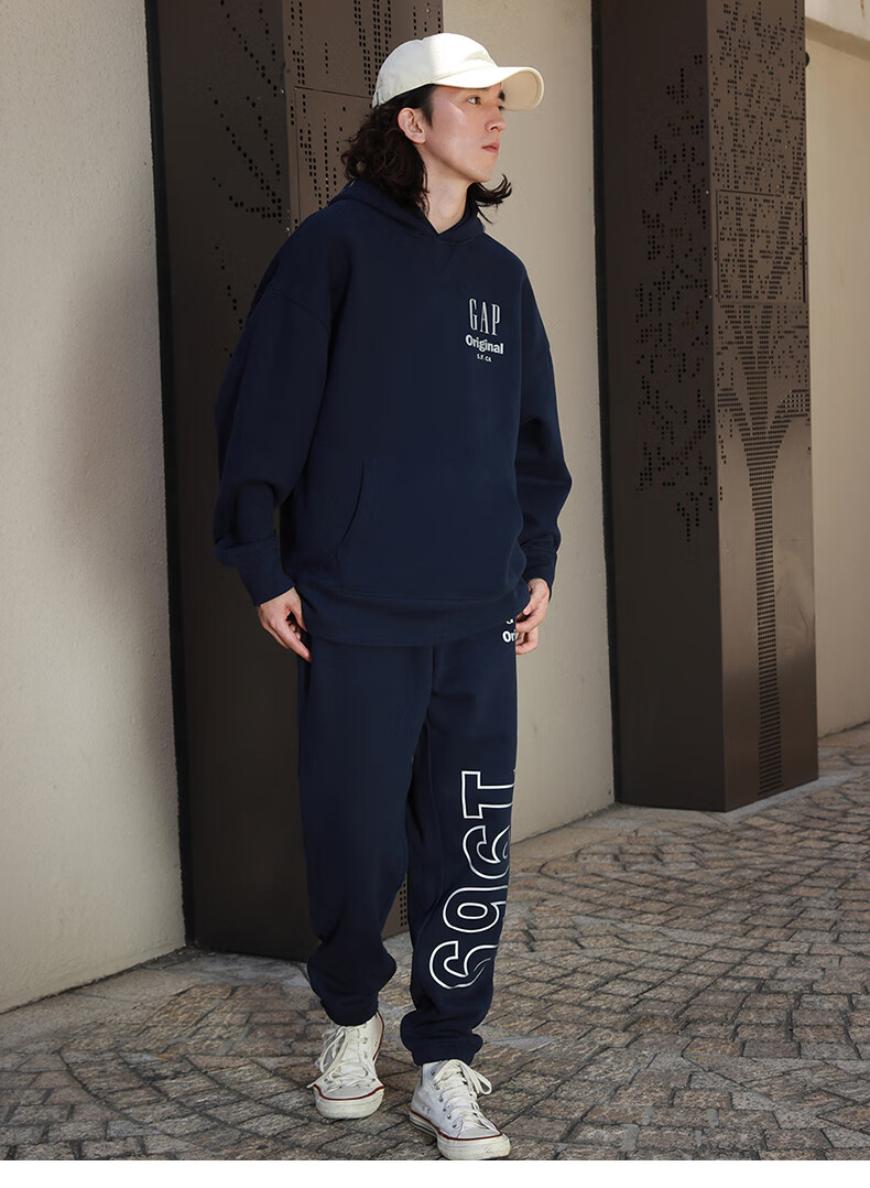 gap 男女装冬季2022新款logo反光宽松休闲卫衣448316情侣连帽衫 灰白