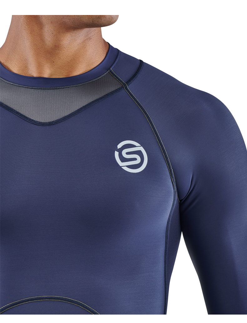 skins s3中度压缩衣男 专业跑步训练速干运动服健身服紧身衣长袖 马林