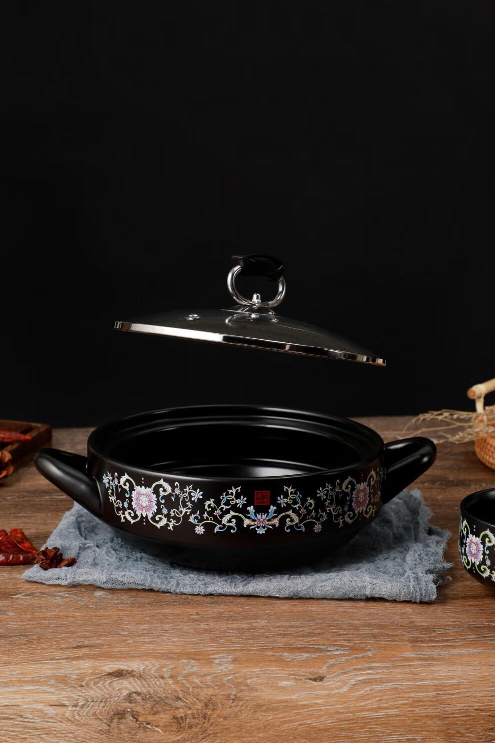 璞庐陶瓷创禾陶瓷景德镇珐琅彩中式干烧锅天然气无涂层不生锈平底锅不
