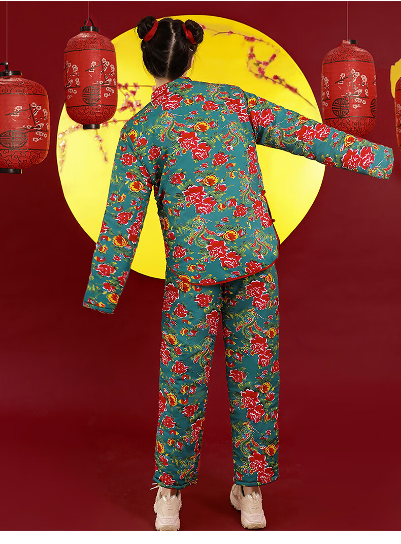 套装大花袄棉袄女冬季外套大花布衣服民族风外穿棉衣棉裤 绿色套装 m