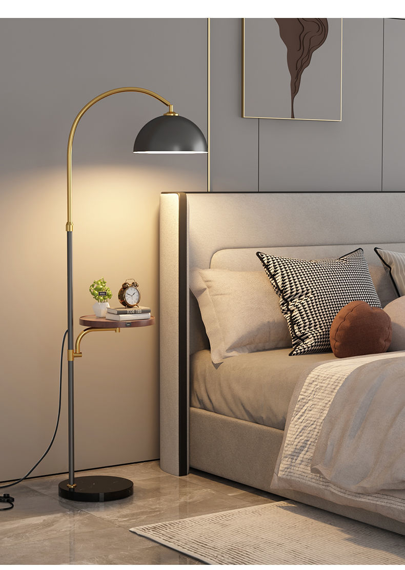 钓鱼灯客厅沙发边书房极简创意网红茶几立式地台灯黑色款胡桃木三色