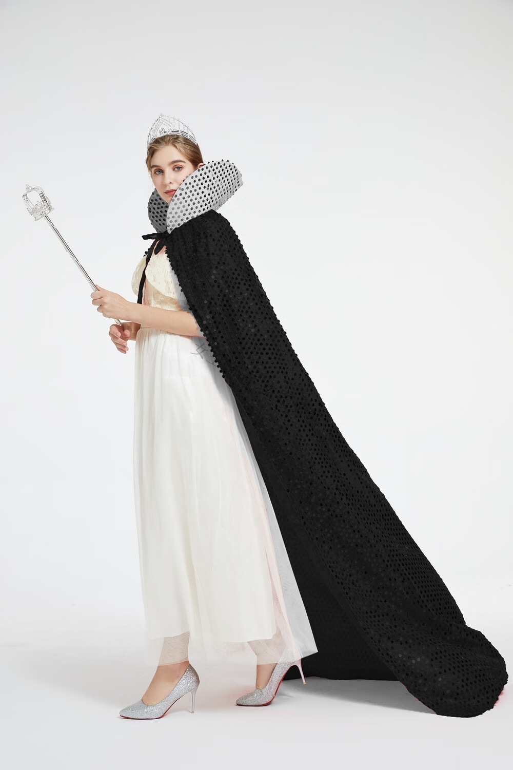 亮片选美小姐披风斗篷酒吧夜场颁奖服饰年会舞台演出披袍披风 银色