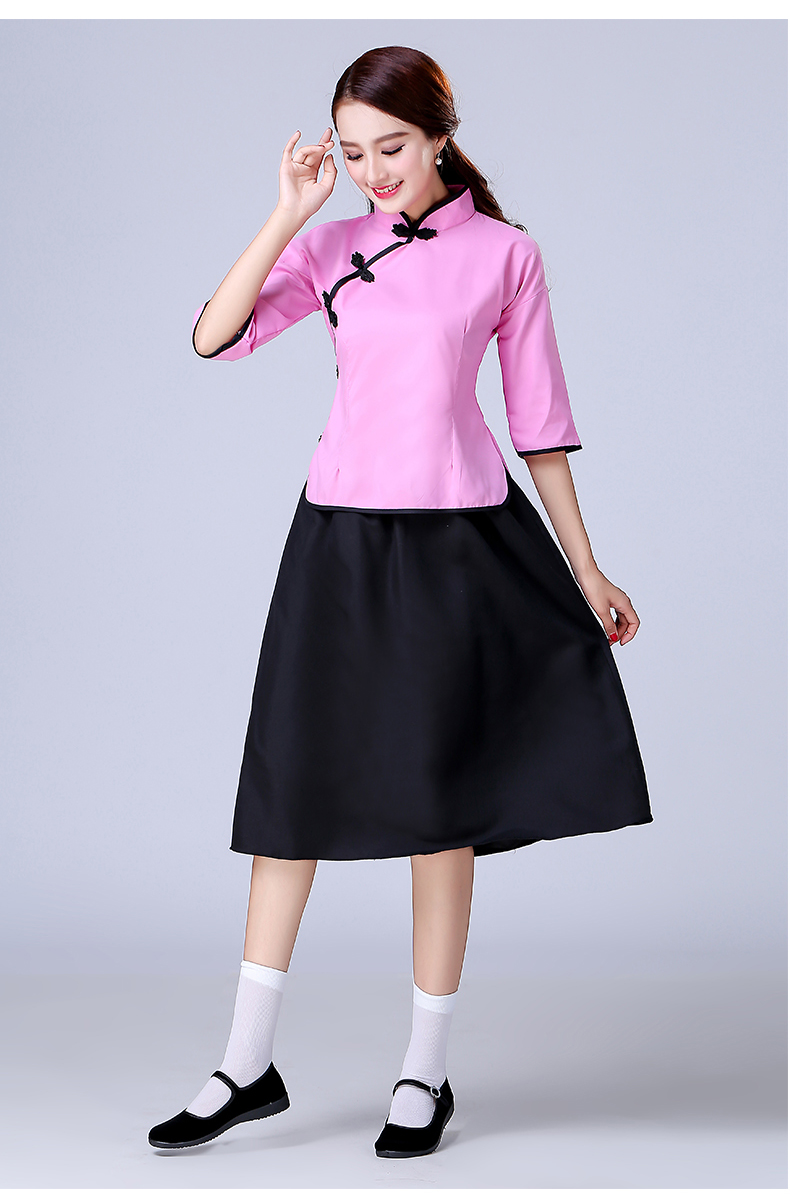 民国风女装合唱五四青年装两件套学生装复古舞蹈服装蓝色短裙s