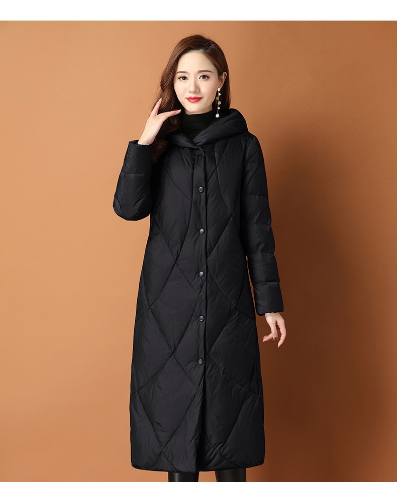 年冬装新款品牌中长款白鸭绒加厚妈妈修身收腰女士过膝羽绒服品牌女装