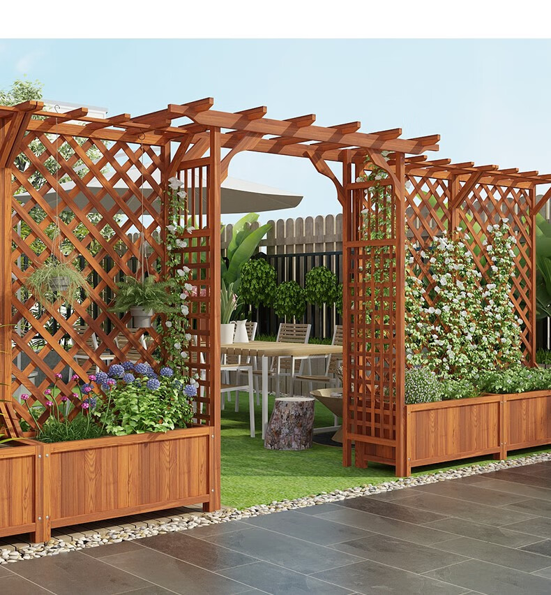 防腐木拱门花架花园大型爬藤架别墅入户实木葡萄架庭院户外拱形门