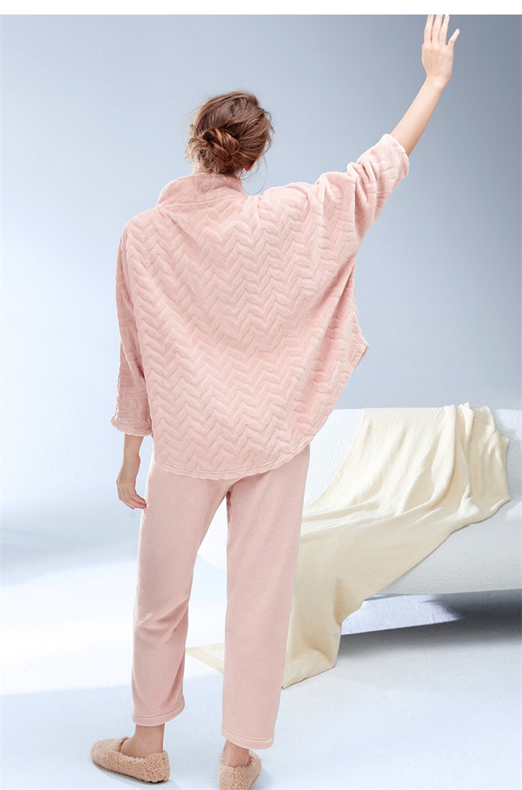 伊维斯加绒加厚情侣款女士家居服舒适暖衣女士睡衣套装粉色xl17096a1