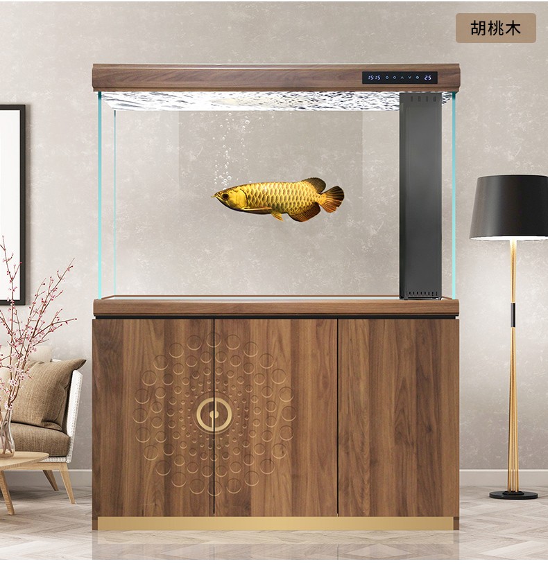 汉霸鱼缸水族箱超白玻璃生态底滤大型家用智能懒人金鱼缸 芦苇蓝 屏风