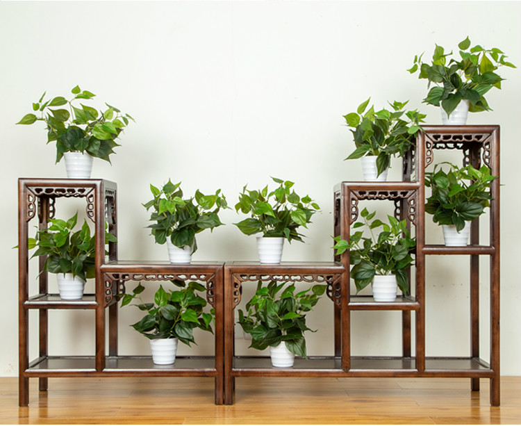 sivir花架实木新中式落地式多层榆木家用室内客厅置物架组合花盆架