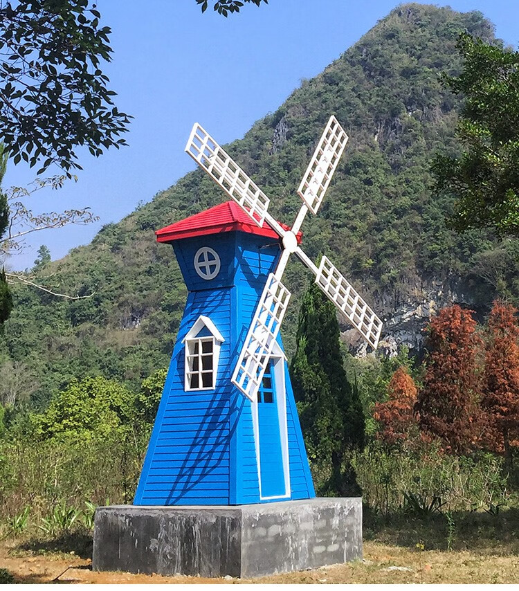 腾圣 定制防腐木风车景观荷兰大风车 防腐木荷兰风车户外幼儿园景观