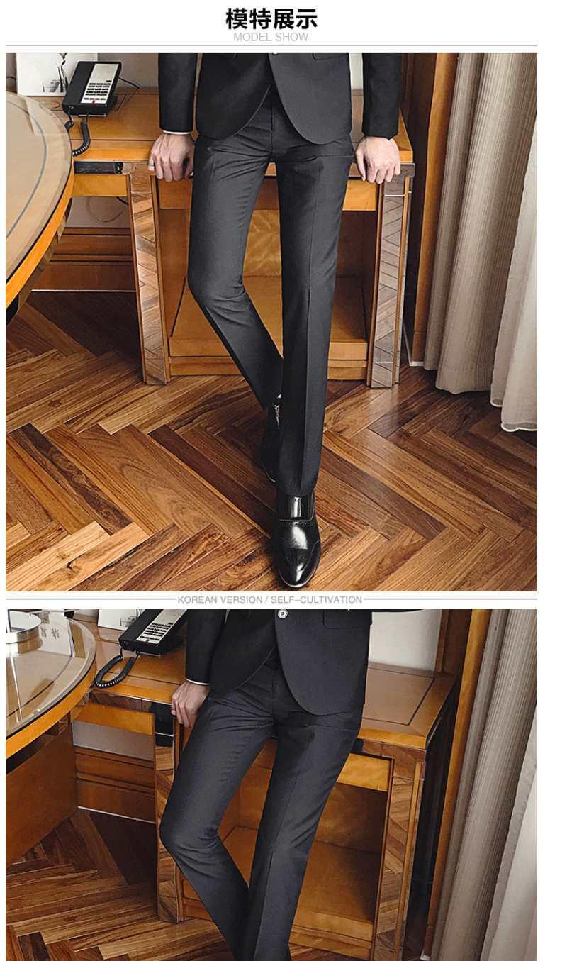 啄木鸟秋冬季男装春秋潮商务裤西裤韩版修身小脚直筒裤子男黑色西装裤